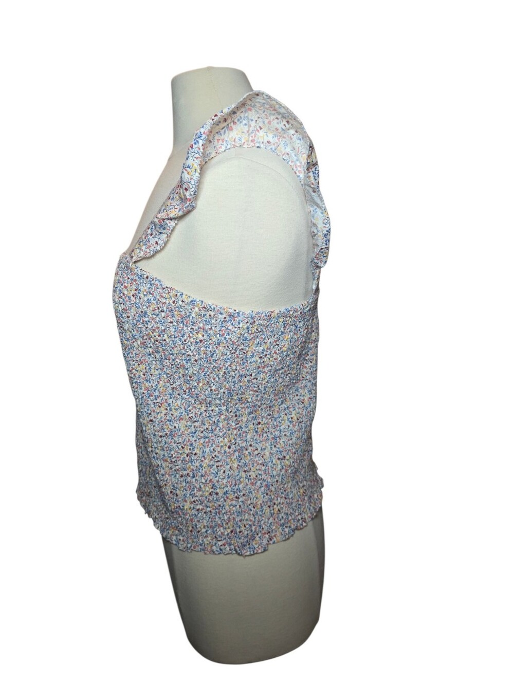 Old Navy Ruched Stretch Bodice Floral Cropped Flutter Sleeve Blouse Top Large - Picture 3 of 10